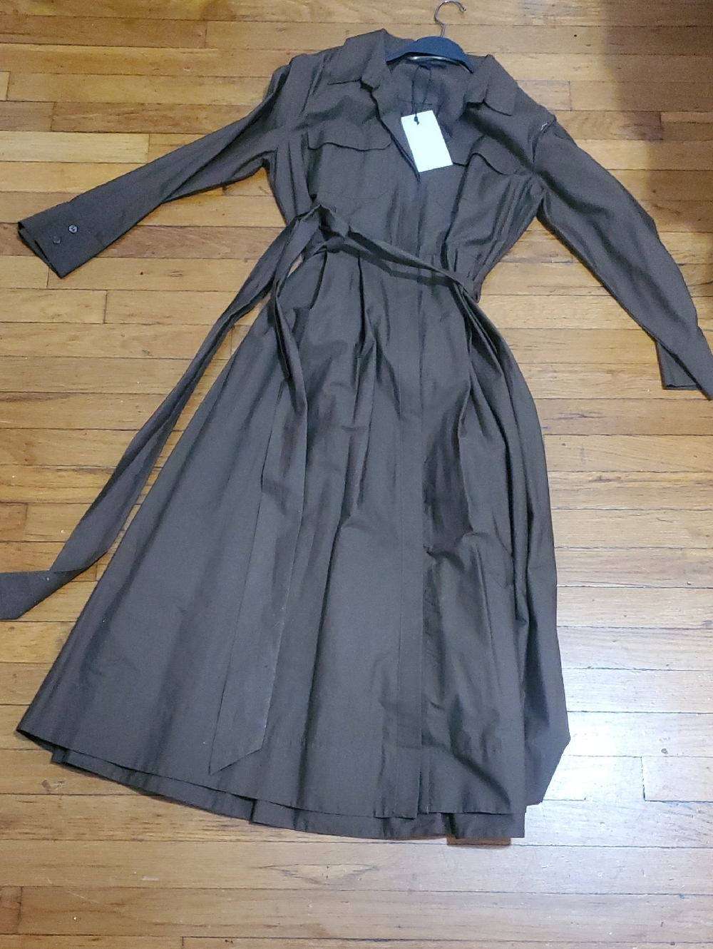 Brown Long Sleeve Wrap Dress with Tie Belt